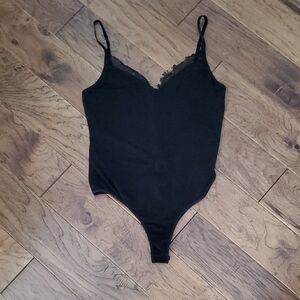 Marciano Black Lace Trim Bodysuit with Adjustable Strap Size L